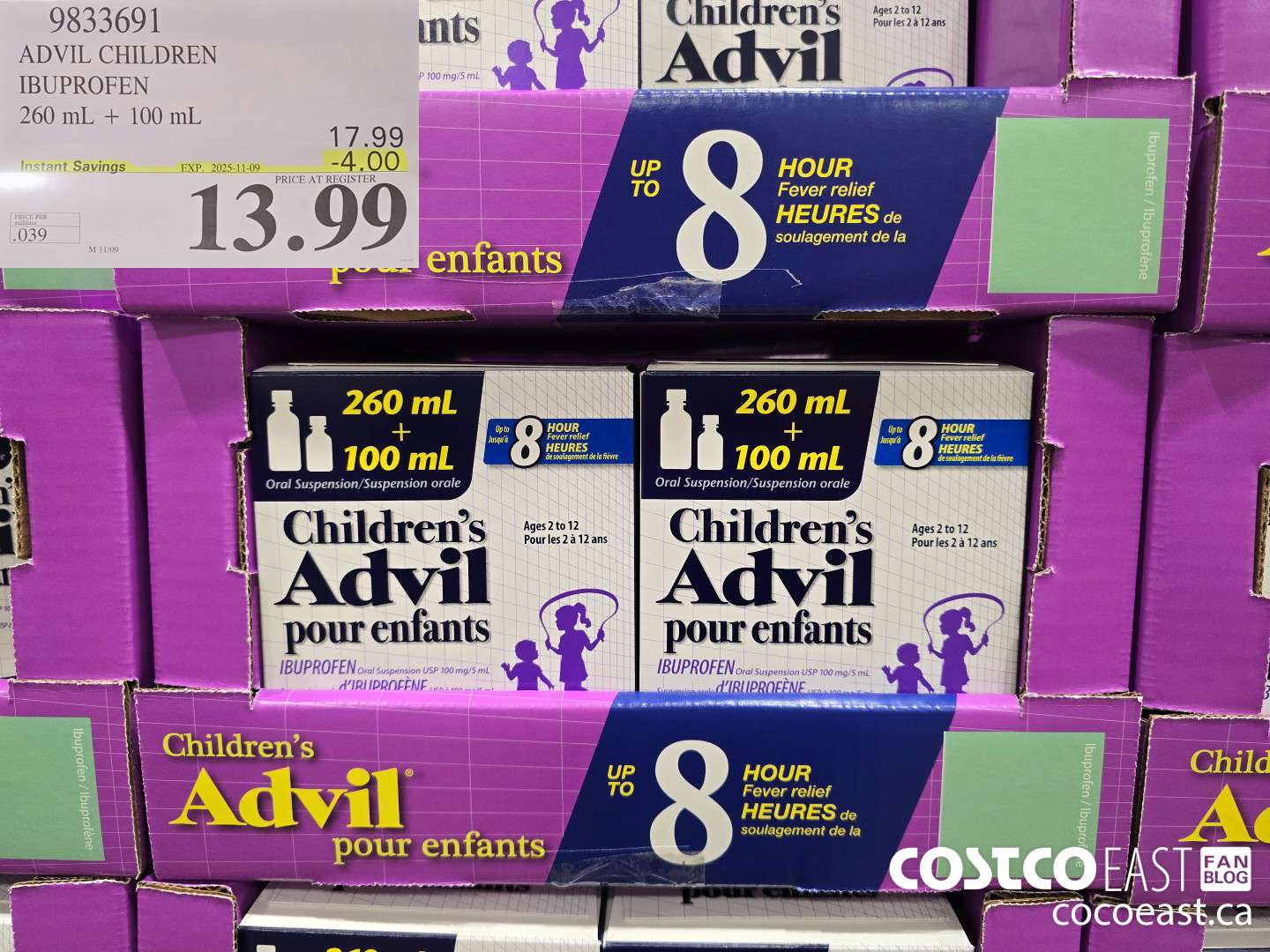 9833691 ADVIL IBUPROFEN CHILDREN 260 + 100ML ($4.00 INSTANT SAVINGS EXPIRES ON 2025-11-09) $13.99