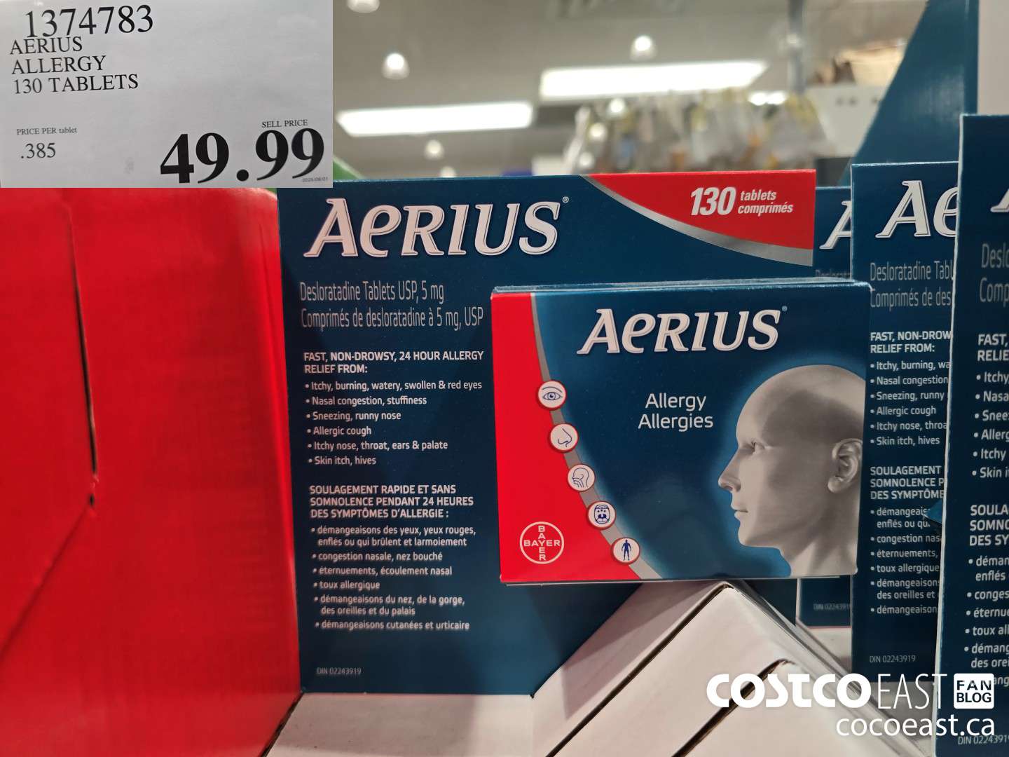 1374783 AERIUS ALLERGY 130 TABLETS $49.99