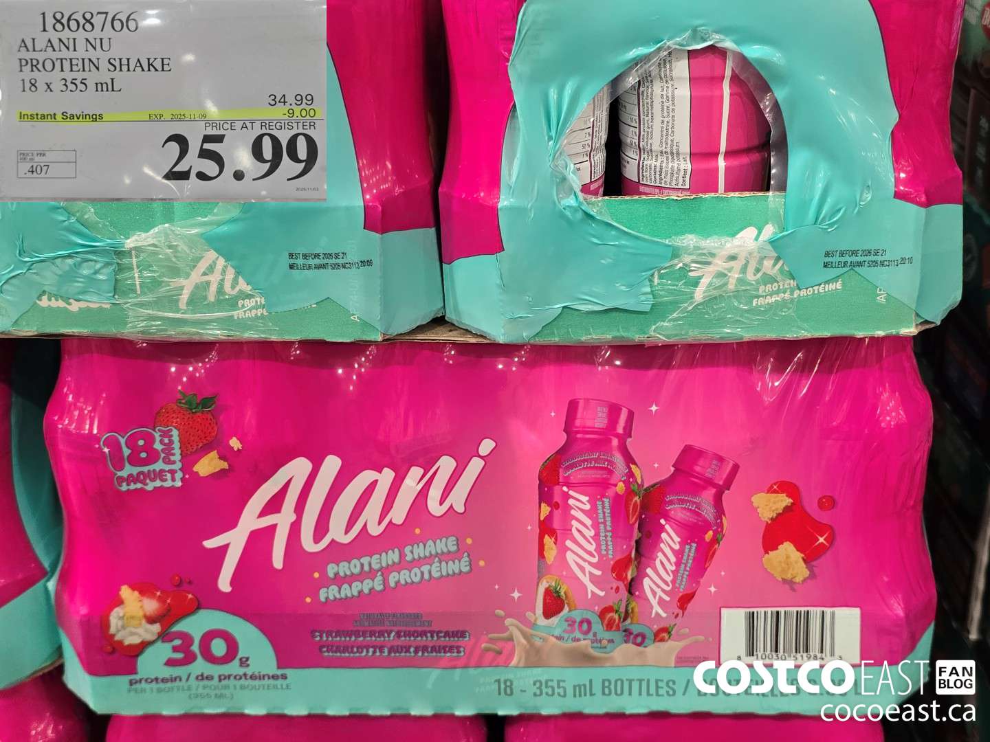 1868766 ALANI NU PROTEIN SHAKE 18 X 355 ML ($9.00 INSTANT SAVINGS EXPIRES ON 2025-11-09) $25.99