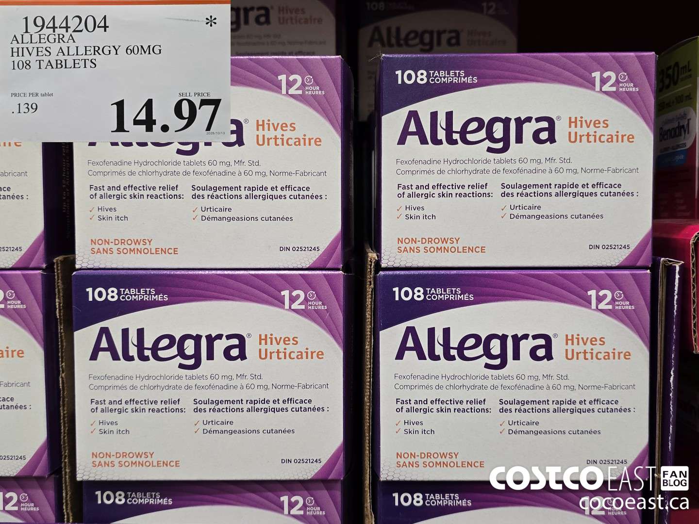 1944204 ALLEGRA HIVES ALLERGY 60MG 108 TABLETS $14.97