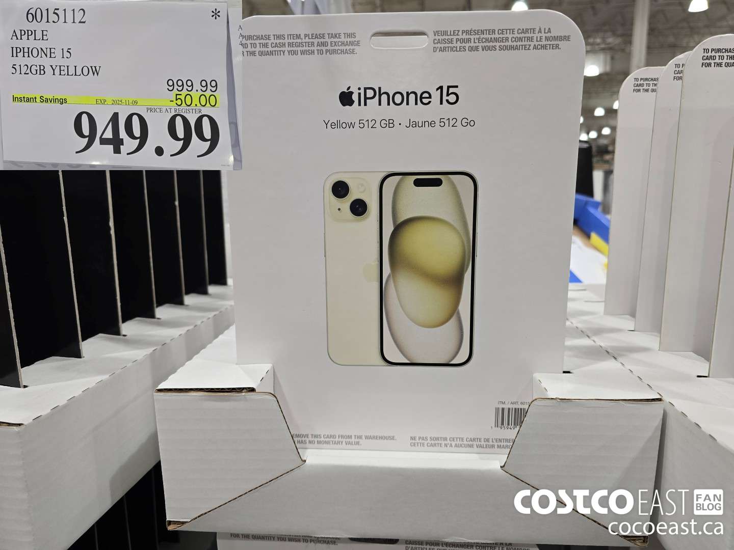 6015112 APPLE IPHONE 15 512GB YELLOW ($50.00 INSTANT SAVINGS EXPIRES ON 2025-11-09) $949.99