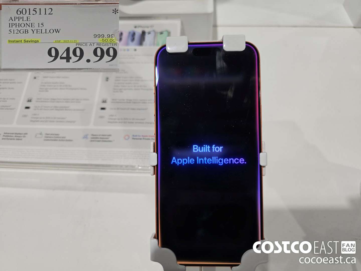 6015112 APPLE IPHONE 15 512GB YELLOW ($50.00 INSTANT SAVINGS EXPIRES ON 2025-11-23) $949.99