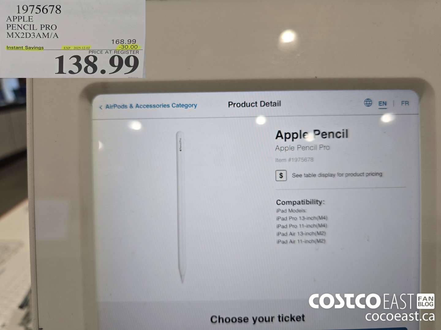 1975678 APPLE PENCIL PRO MX2D3AM/A ($30.00 INSTANT SAVINGS EXPIRES ON 2025-12-02) $138.99