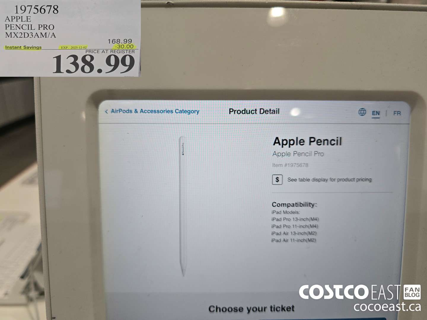 1975678 APPLE PENCIL PRO MX2D3AM/A ($30.00 INSTANT SAVINGS EXPIRES ON 2025-12-02) $138.99