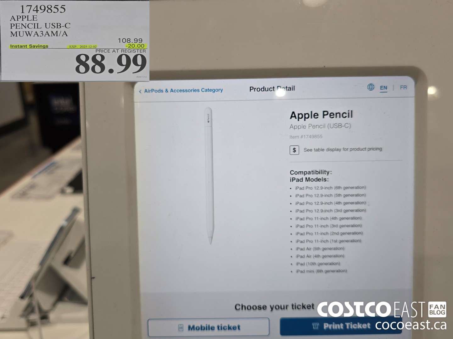 1749855 APPLE PENCIL USB-C MUWA3AM/A ($20.00 INSTANT SAVINGS EXPIRES ON 2025-12-02) $88.99