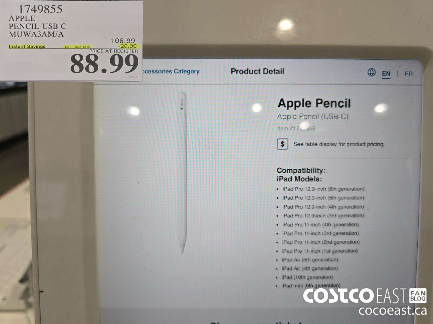 1749855 APPLE PENCIL USB-C MUWA3AM/A ($20.00 INSTANT SAVINGS EXPIRES ON 2025-12-02) $88.99