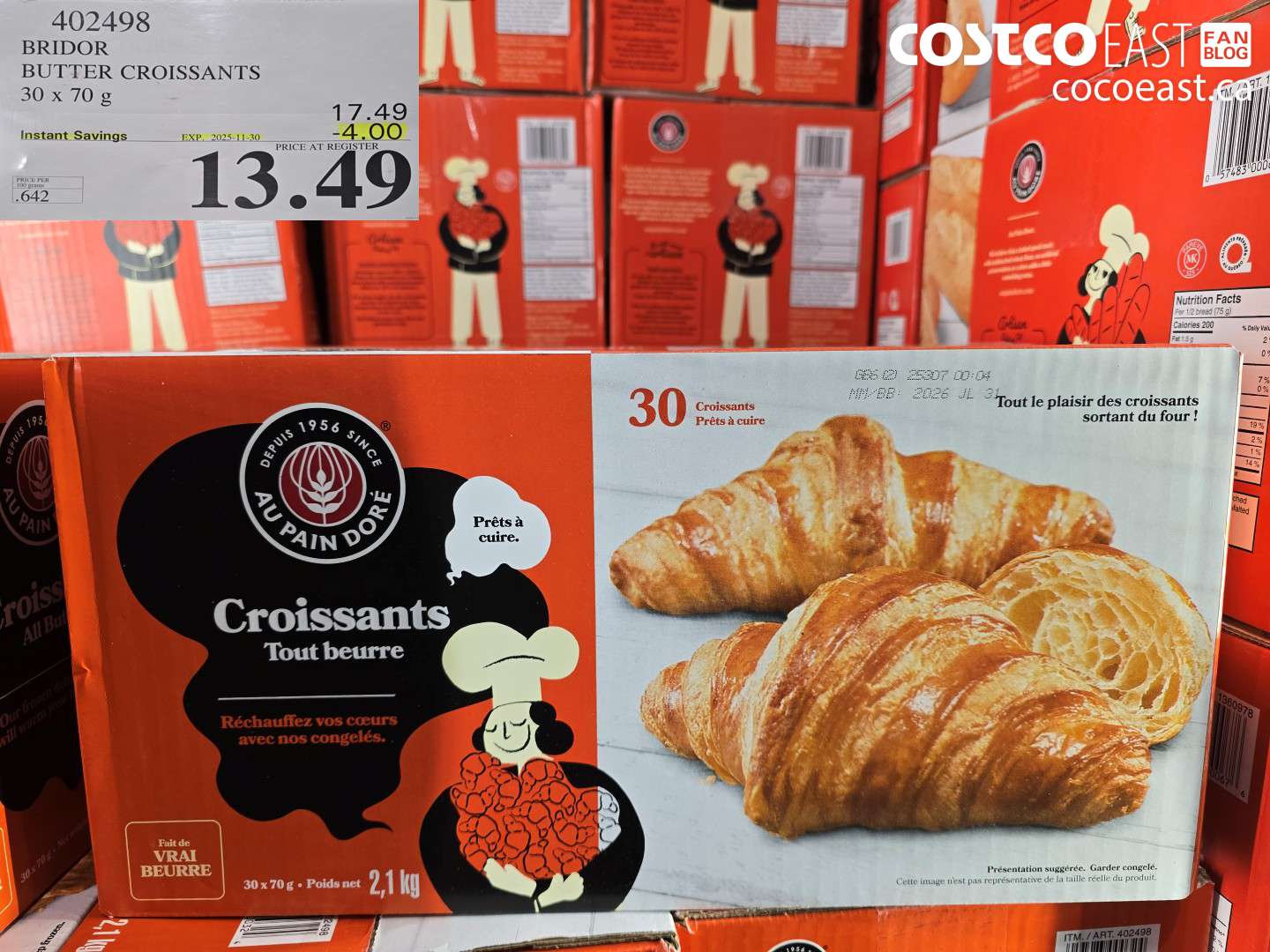 402498 AU PAIN DORE BUTTER CROISSANTS 30 X 70 G ($4.00 INSTANT SAVINGS EXPIRES ON 2025-11-30) $13.49