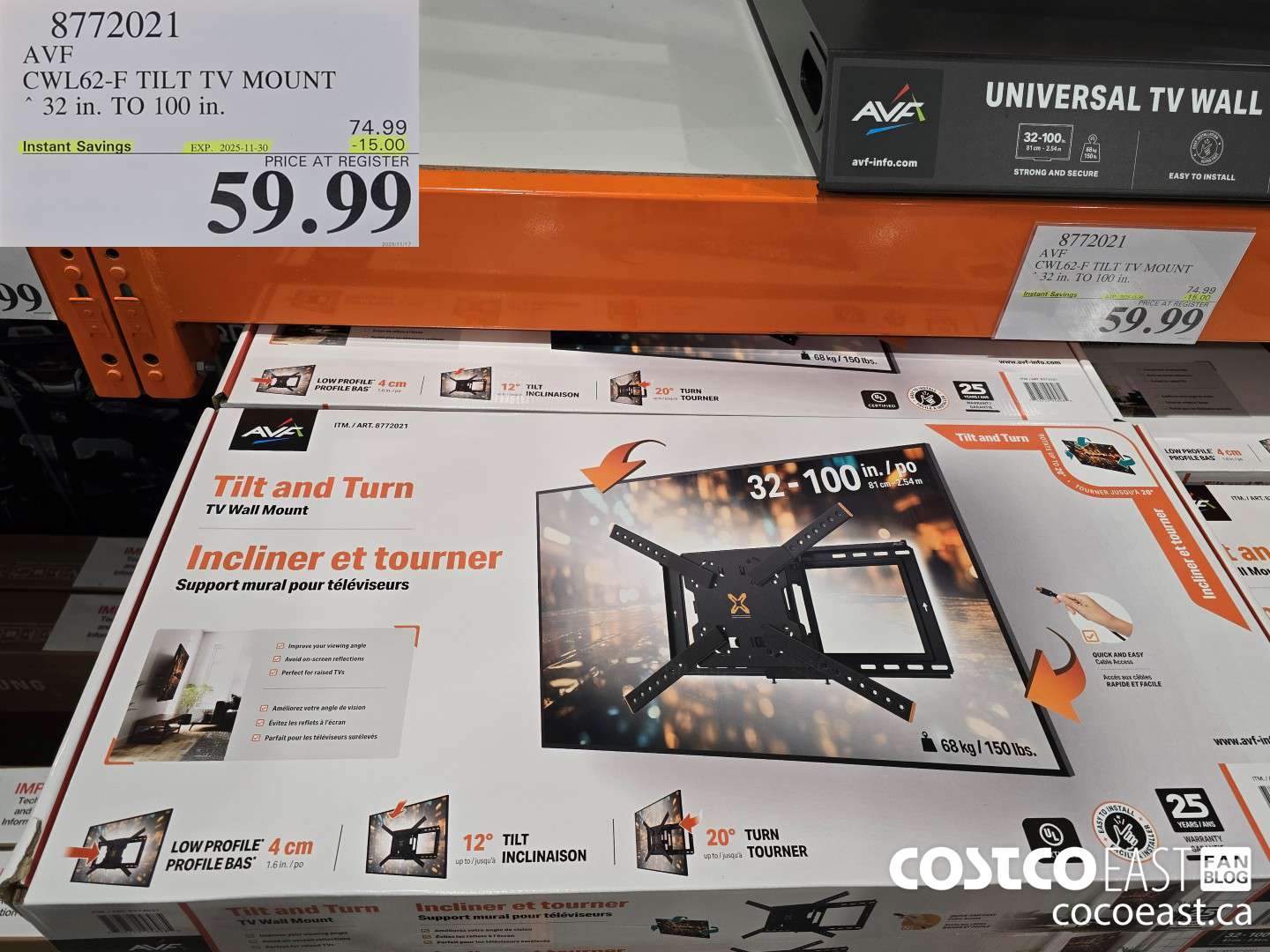 8772021 AVF CWL62-F TILT TV MOUNT 32 in. TO 100 in. ($15.00 INSTANT SAVINGS EXPIRES ON 2025-11-30) $59.99