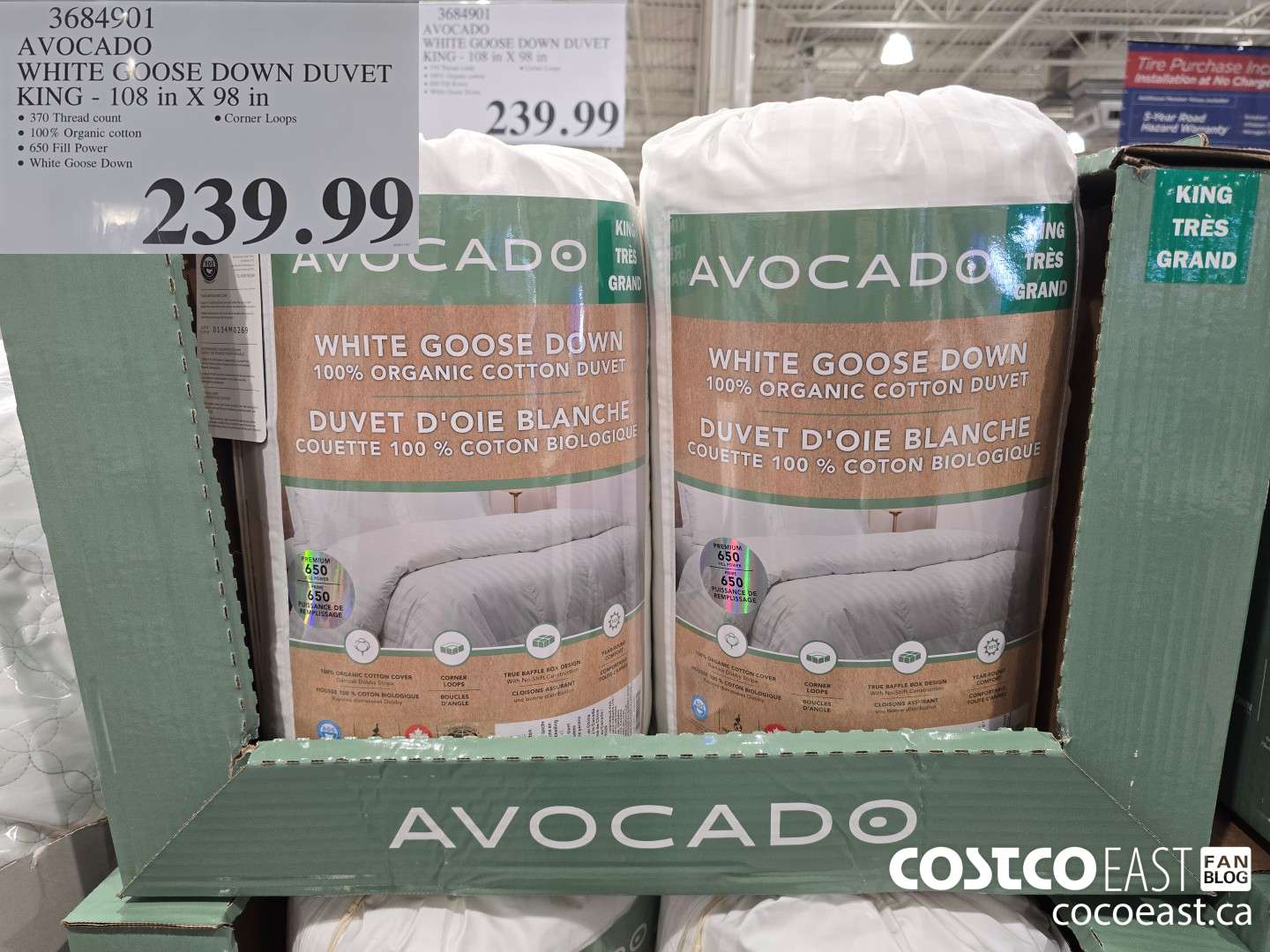 3684901 AVOCADO WHITE GOOSE DOWN DUVET KING - 108 in X 98 in $239.99