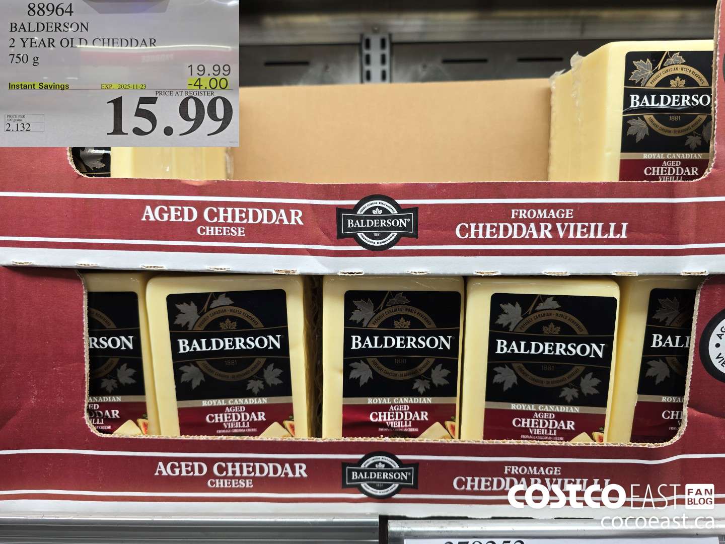 88964 BALDERSON 2 YEAR OLD CHEDDAR 750 g ($4.00 INSTANT SAVINGS EXPIRES ON 2025-11-23) $15.99