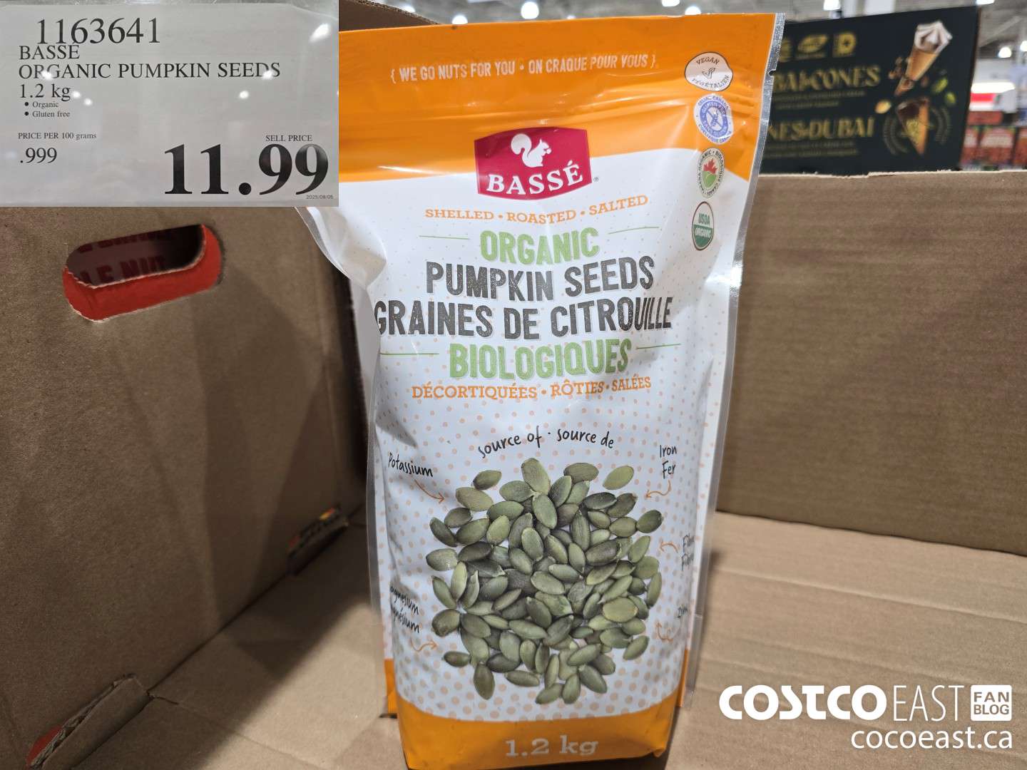 1163641 BASSE ORGANIC PUMPKIN SEEDS 1.2 KG $11.99