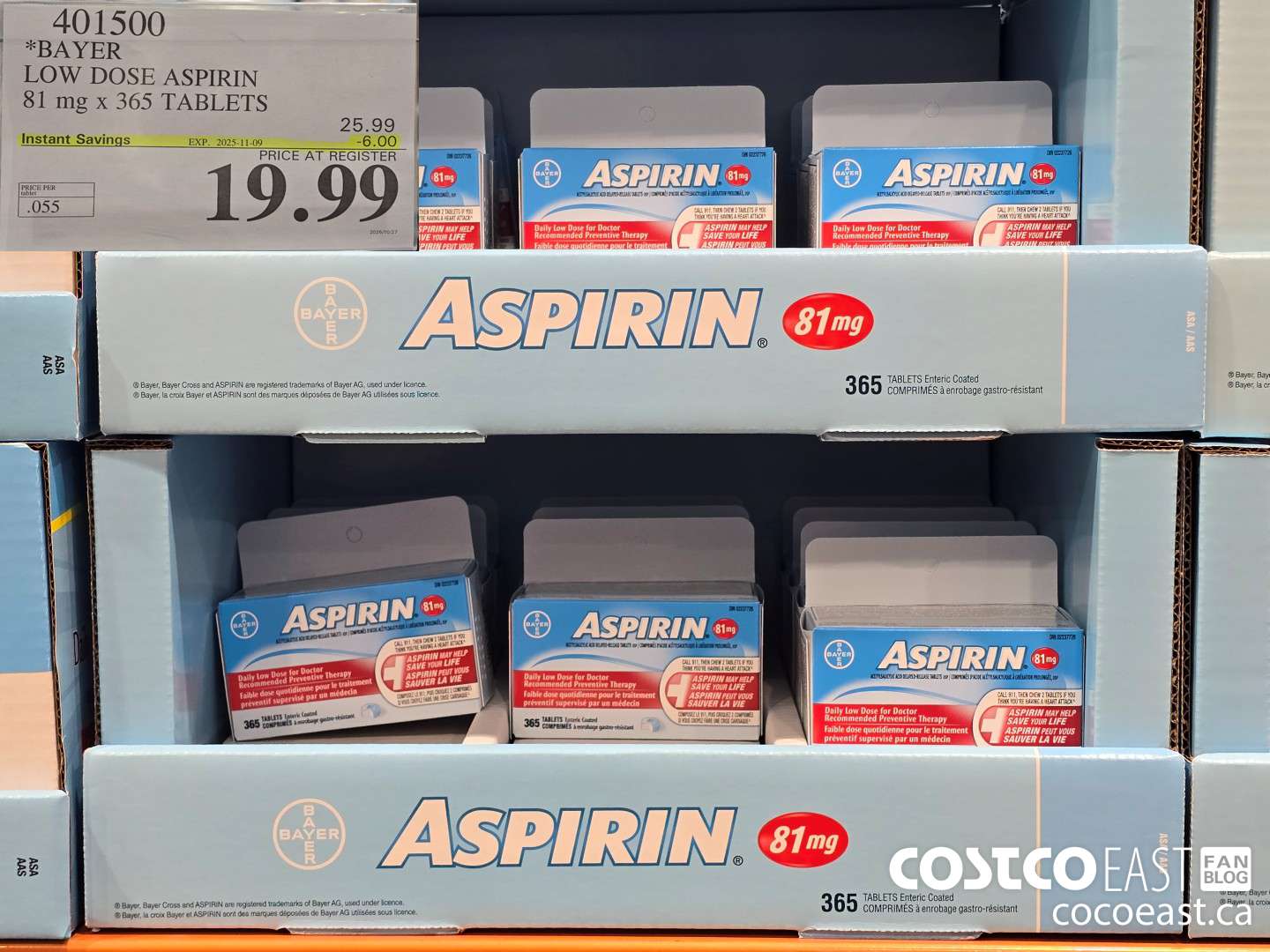 401500 BAYER LOW DOSE ASPIRIN 81MG 365 TABLETS ($6.00 INSTANT SAVINGS EXPIRES ON 2025-11-09) $19.99