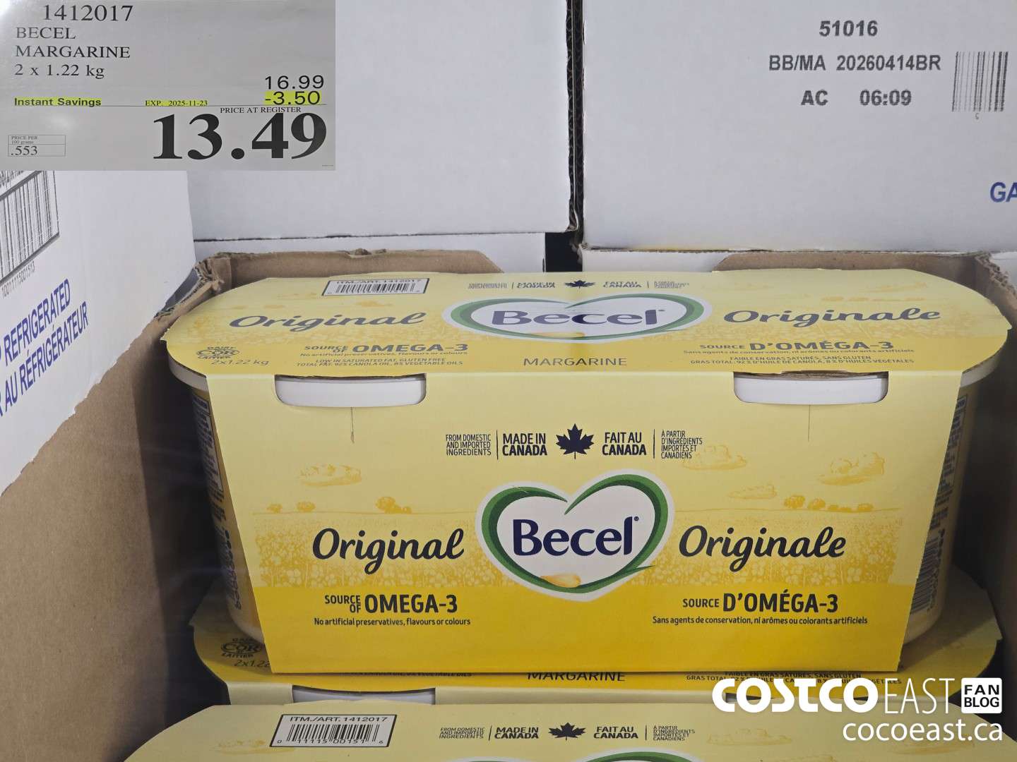 1412017 BECEL MARGARINE 2 X 1.22 KG ($3.50 INSTANT SAVINGS EXPIRES ON 2025-11-23) $13.49