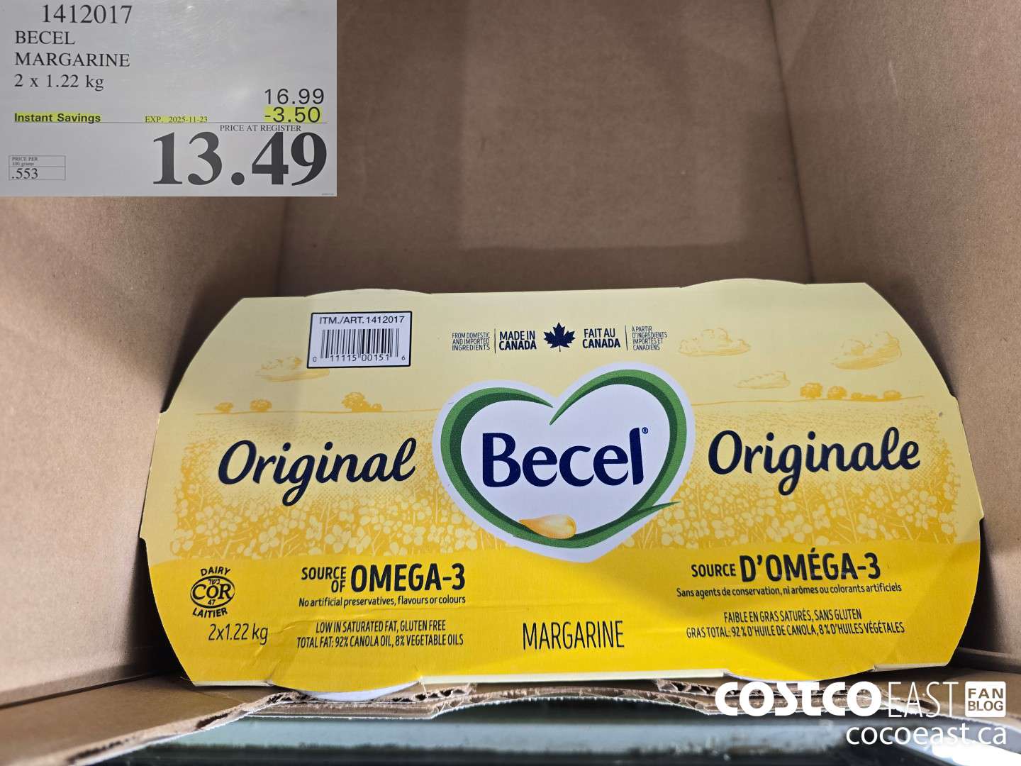 1412017 BECEL MARGARINE 2 X 1.22 KG ($3.50 INSTANT SAVINGS EXPIRES ON 2025-11-23) $13.49