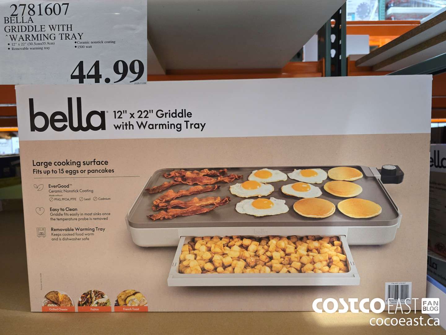 2781607 BELLA GRIDDLE WITH WARMING TRAY $44.99