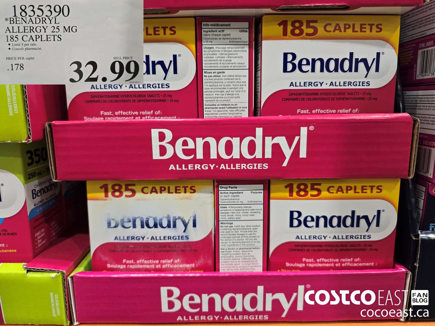 1835390 BENADRYL ALLERGY 25 MG 185 CAPLETS $32.99