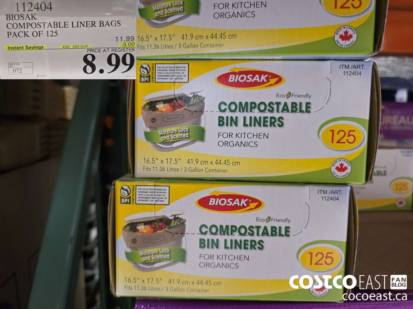 112404 BIOSAK COMPOSTABLE LINER BAGS PACK OF 125 ($3.00 INSTANT SAVINGS EXPIRES ON 2025-12-07) $8.99