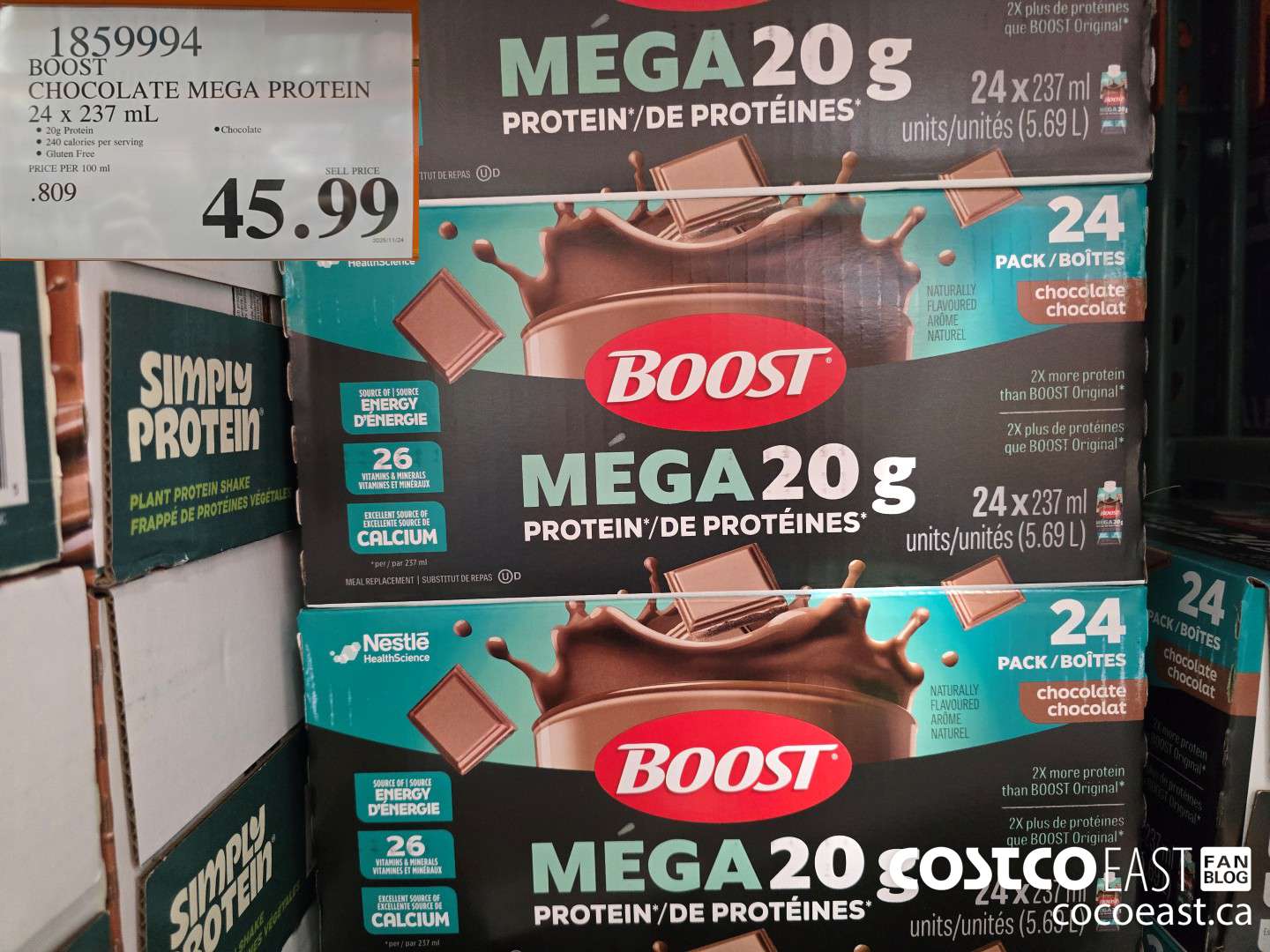 1859994 BOOST MEGA PROTEIN CHOCOLATE SHAKE 24 x 237mL $45.99
