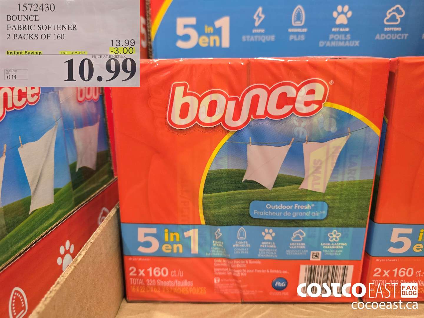 1572430 BOUNCE FABRIC SOFTENER 2 PACKS OF 160 ($3.00 INSTANT SAVINGS EXPIRES ON 2025-12-21) $10.99