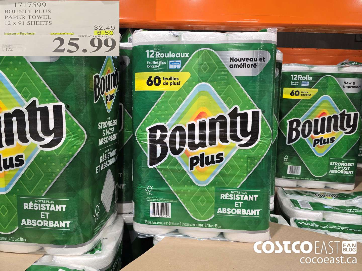 1717599 BOUNTY PLUS PAPER TOWEL 12 x 91 SHEETS ($6.50 INSTANT SAVINGS EXPIRES ON 2025-11-23) $25.99