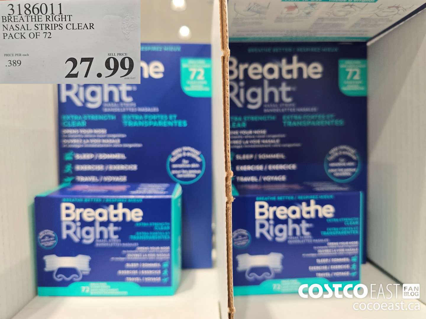 3186011 BREATHE RIGHT NASAL STRIPS CLEAR PACK OF 72 $27.99