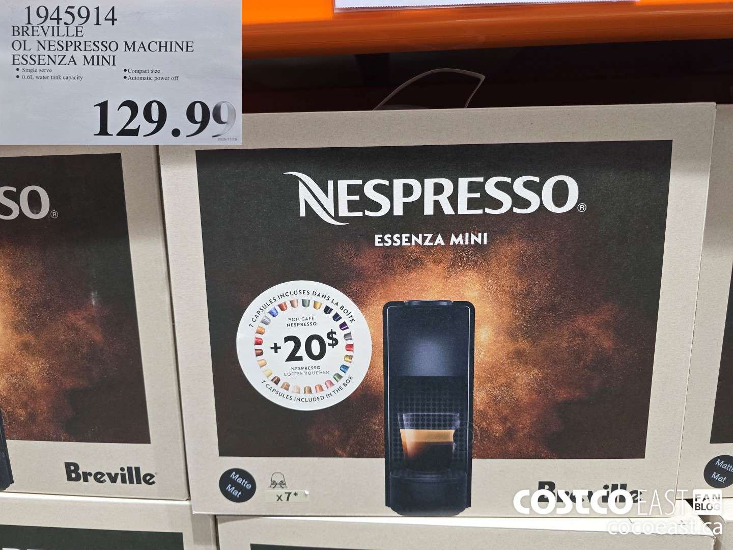 1945914 BREVILLE OL NESPRESSO MACHINE ESSENZA MINI $129.99