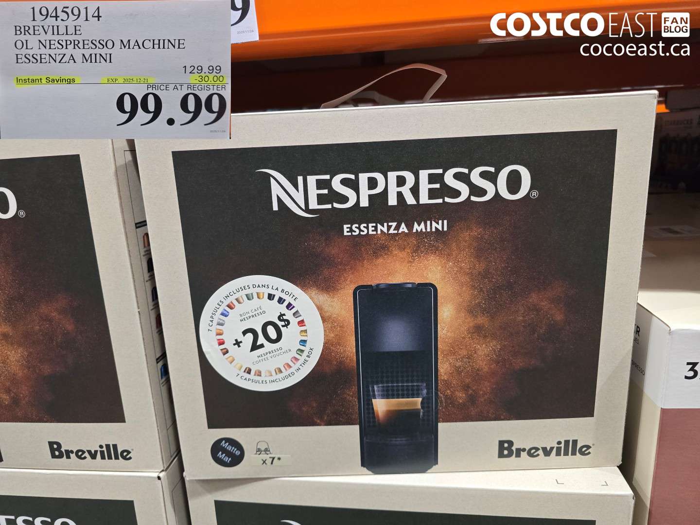 1945914 BREVILLE OL NESPRESSO MACHINE ESSENZA MINI ($30.00 INSTANT SAVINGS EXPIRES ON 2025-12-21) $99.99