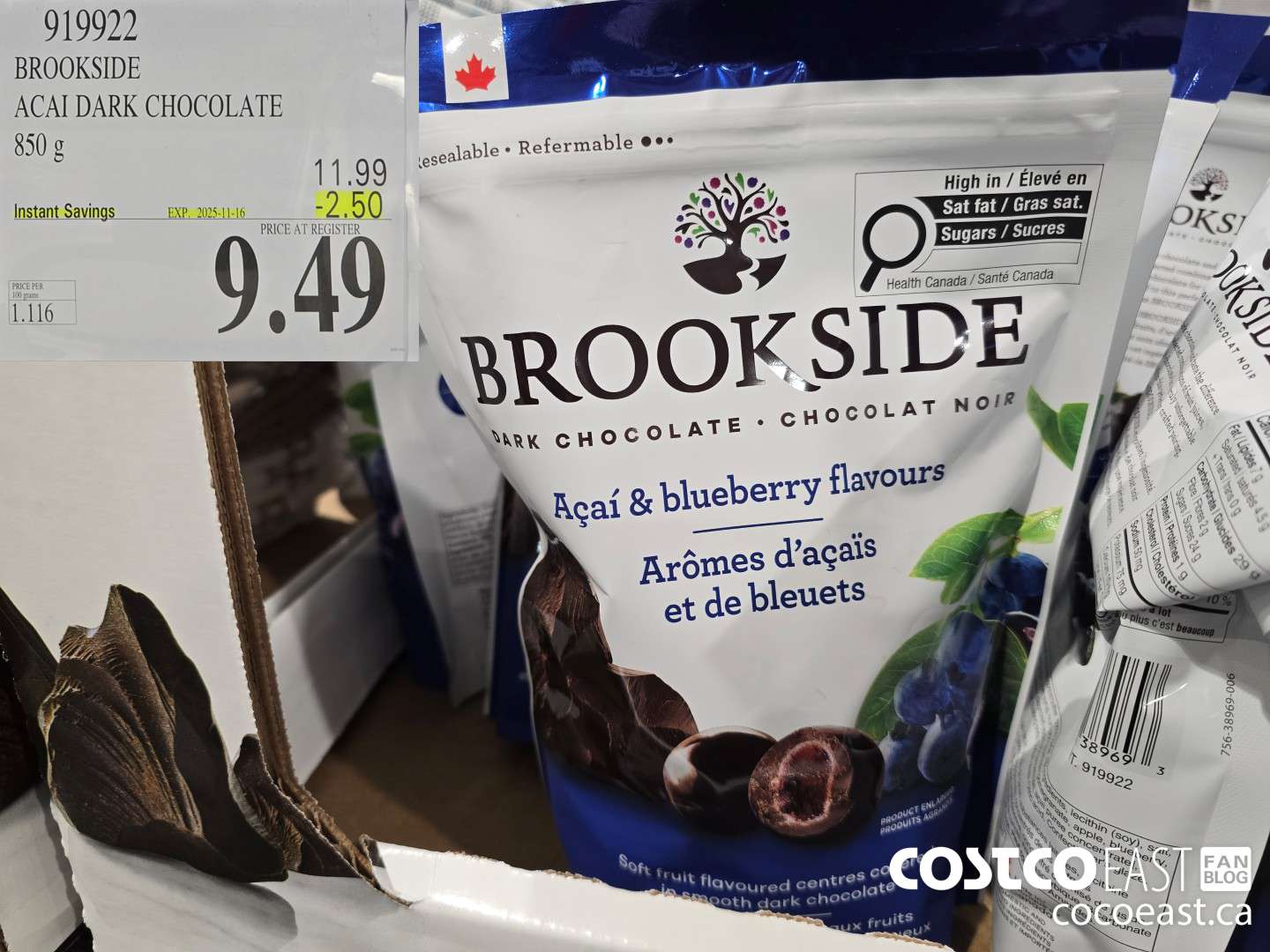 919922 BROOKSIDE ACAI AND BLUEBERRY 850 G ($2.50 INSTANT SAVINGS EXPIRES ON 2025-11-16) $9.49