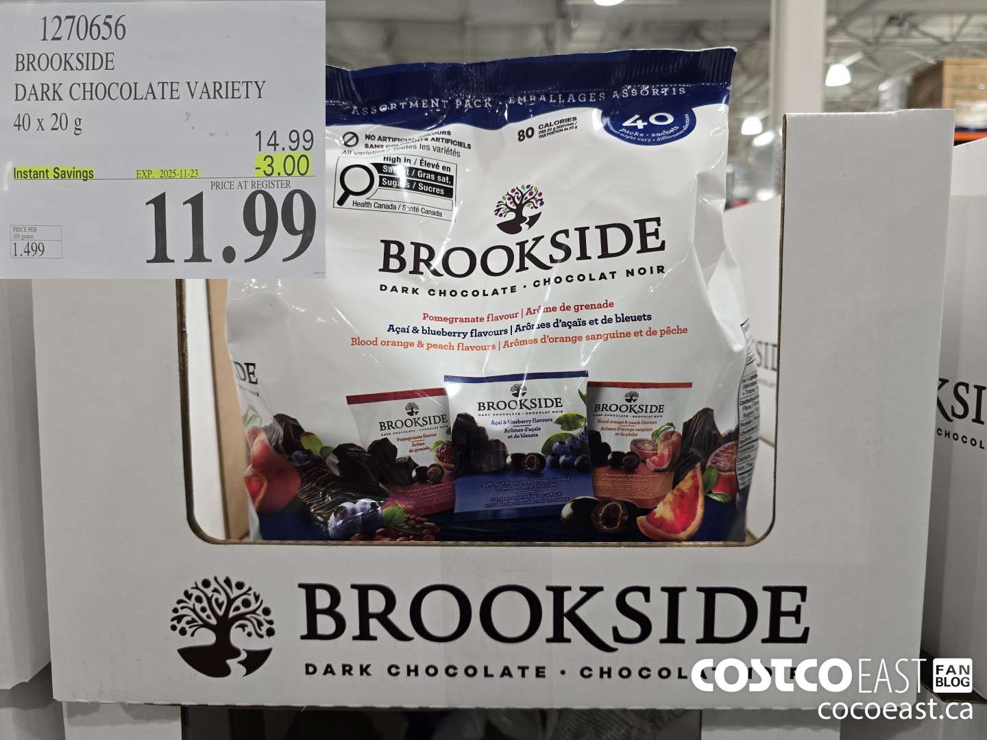 1270656 BROOKSIDE DARK CHOCOLATE VARIETY 40 x 20 g ($3.00 INSTANT SAVINGS EXPIRES ON 2025-11-23) $11.99