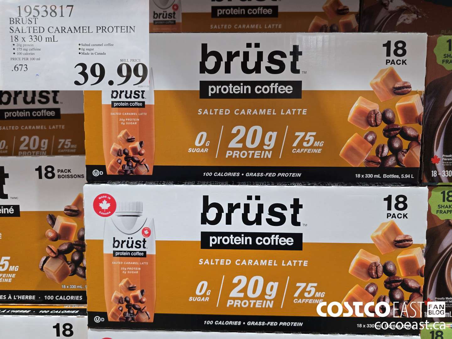 1953817 BRUST SALTED CARAMEL PROTEIN 18 x 330 mL $39.99
