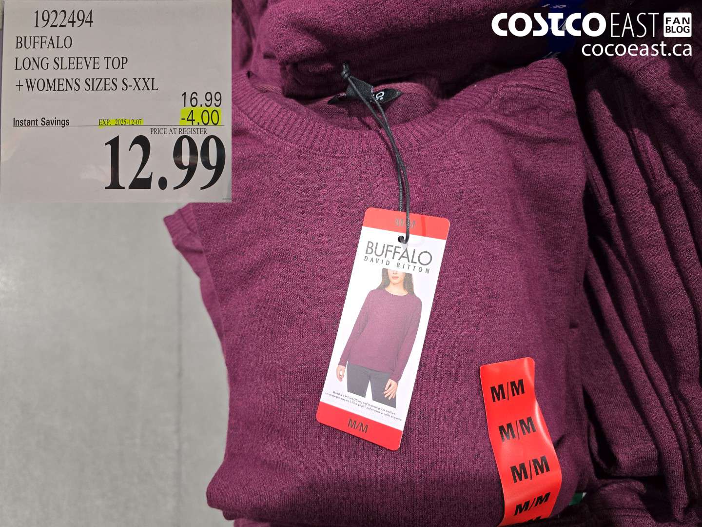 1922494 BUFFALO LONG SLEEVE TOP + WOMENS SIZES S-XXL ($4.00 INSTANT SAVINGS EXPIRES ON 2025-12-07) $12.99