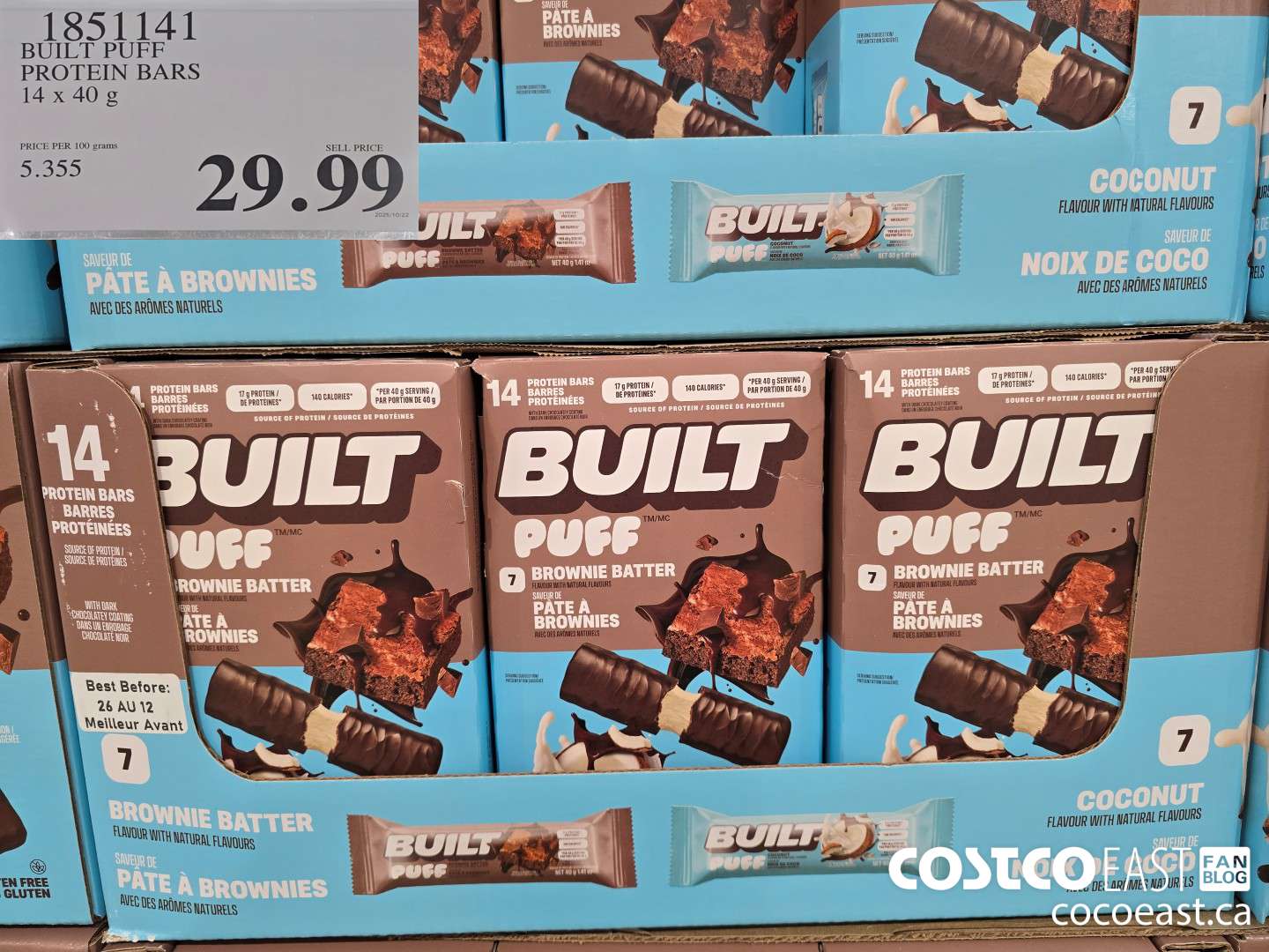 1851141 BUILT PUFF BAR BROWNIE & COCONUT 14 x 40 G $29.99