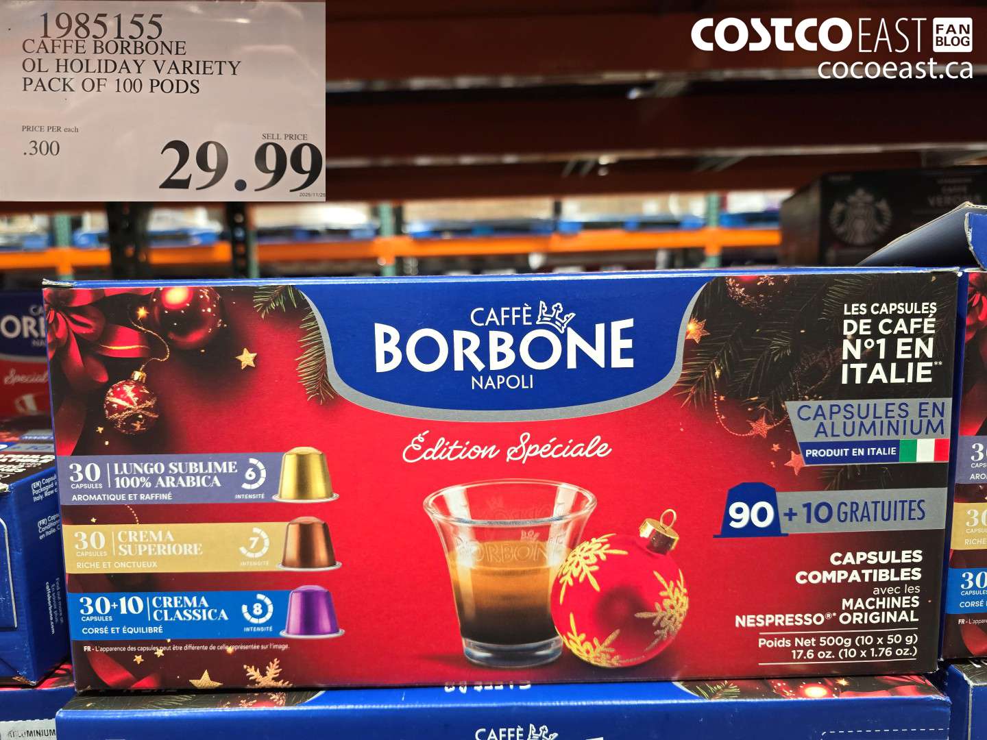 1985155 CAFFE BORBONE OL HOLIDAY VARIETY PACK OF 100 PODS $29.99
