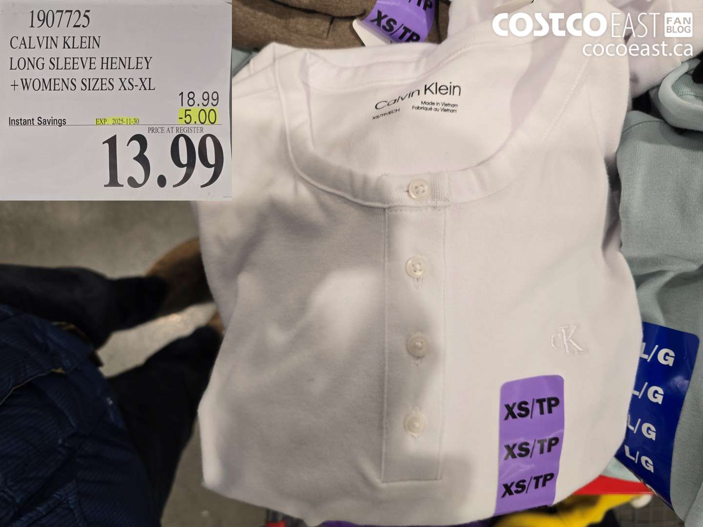 1907725 CALVIN KLEIN LONG SLEEVE HENLEY +WOMENS SIZES XS-XL ($5.00 INSTANT SAVINGS EXPIRES ON 2025-11-30) $13.99