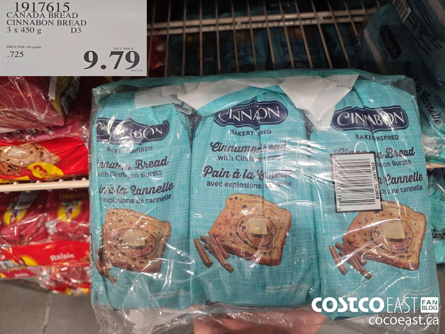 1917615 CANADA BREAD CINNABON BREAD 3 x 450 g D3 $9.79