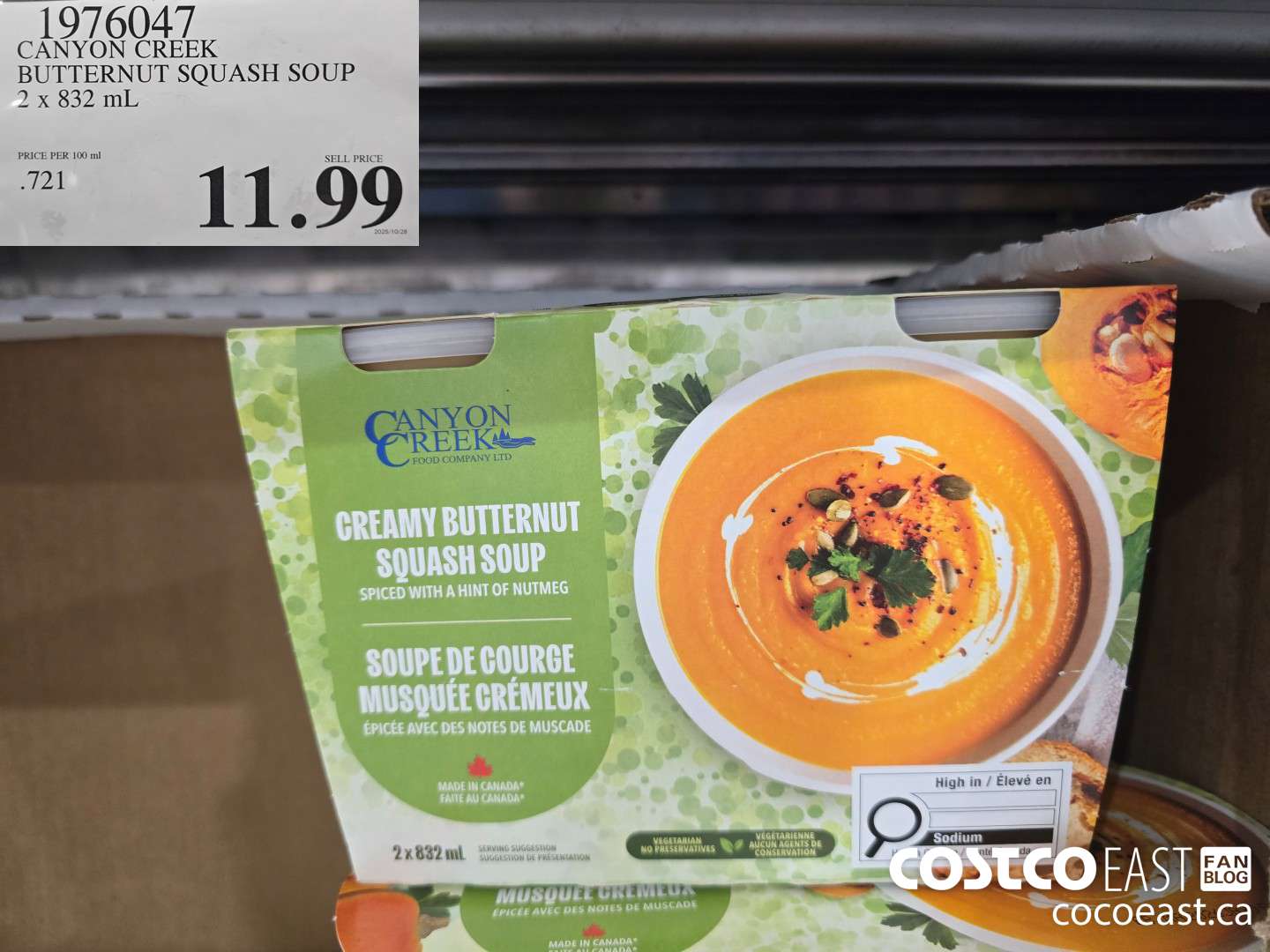 1976047 CANYON CREEK BUTTERNUT SQUASH SOUP 2 x 832 mL $11.99