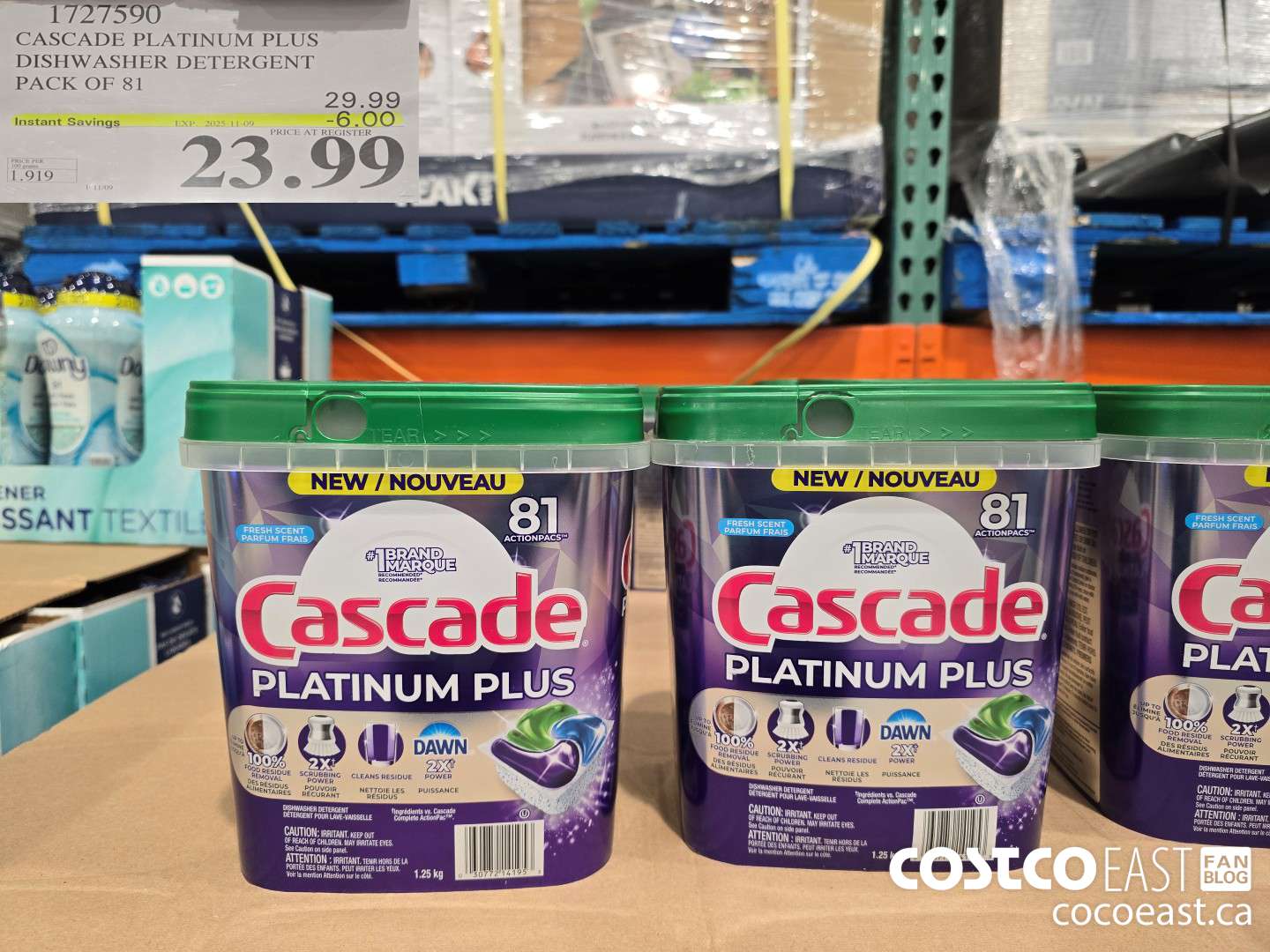 1727590 CASCADE PLATINUM PLUS DISHWASHER DETERGENT PACK OF 81 ($6.00 INSTANT SAVINGS EXPIRES ON 2025-11-09) $23.99