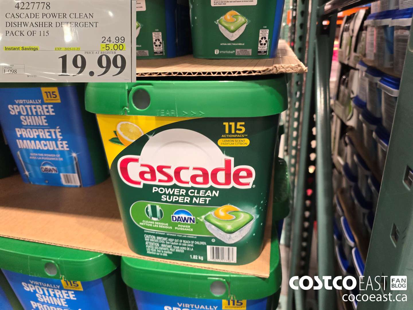 4227778 CASCADE POWER CLEAN DISHWASHER DETERGENT PACK OF 115 ($5.00 INSTANT SAVINGS EXPIRES ON 2025-11-23) $19.99