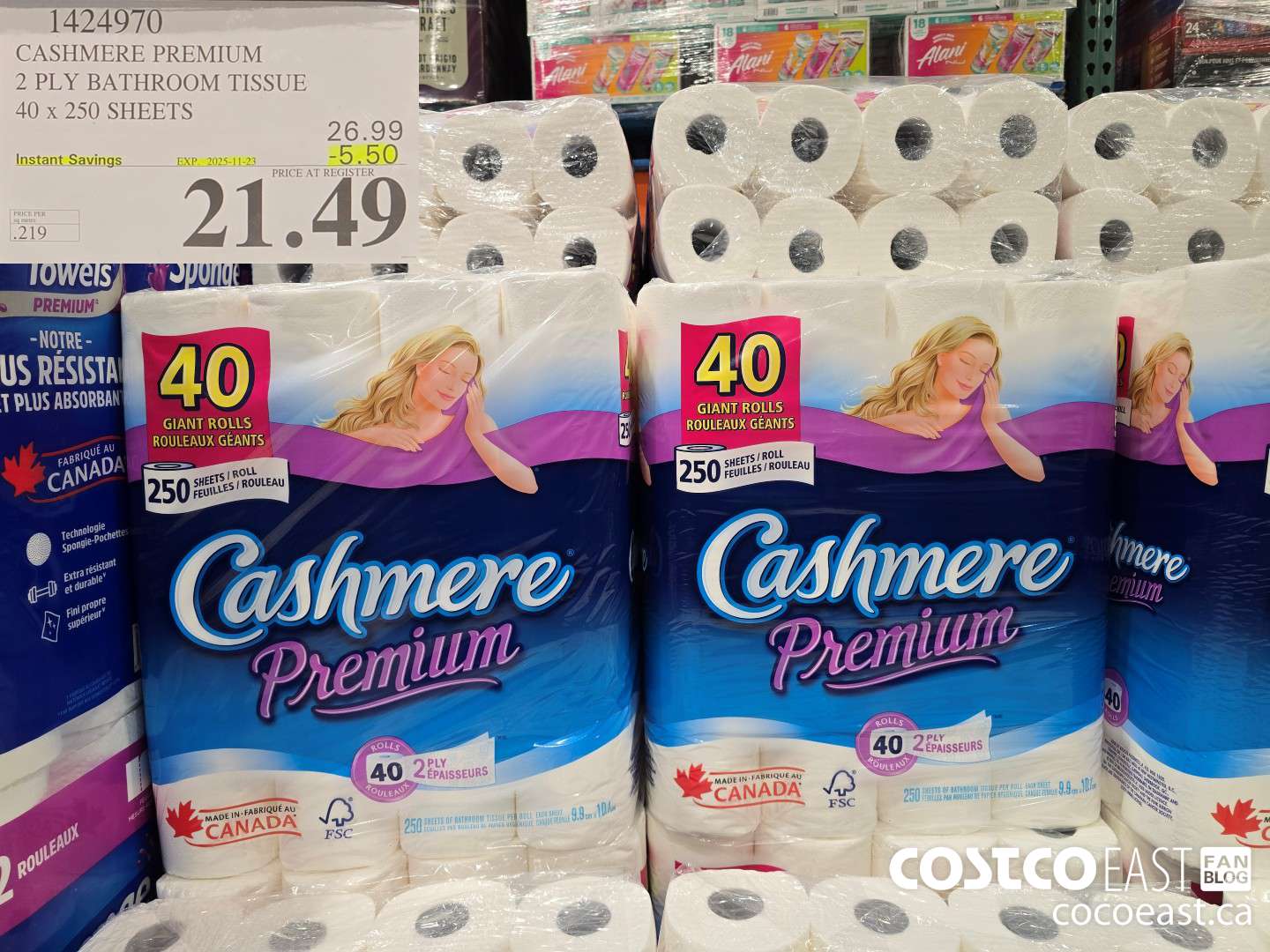 1424970 CASHMERE PREMIUM 2 PLY BATHROOM TISSUE 40 x 250 sheets ($5.50 INSTANT SAVINGS EXPIRES ON 2025-11-23) $21.49