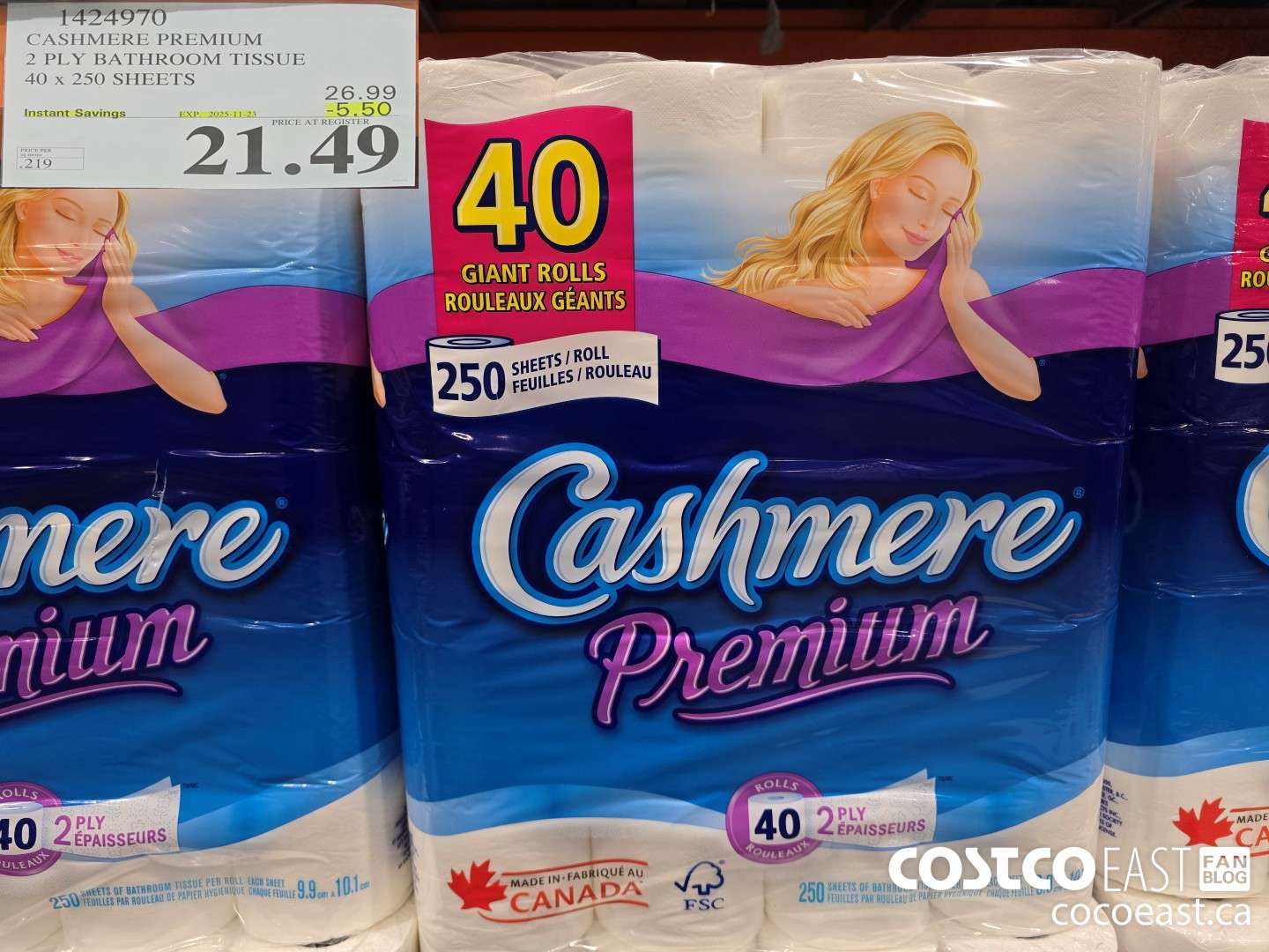 1424970 CASHMERE PREMIUM 2 PLY BATHROOM TISSUE 40 x 250 sheets ($5.50 INSTANT SAVINGS EXPIRES ON 2025-11-23) $21.49
