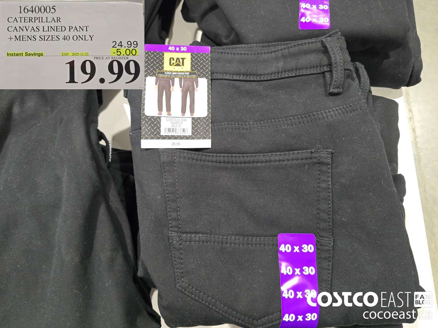 1640005 CATERPILLAR FLEECE LINED PANT +MENS SIZES 40 ONLY ($5.00 INSTANT SAVINGS EXPIRES ON 2025-11-23) $19.99