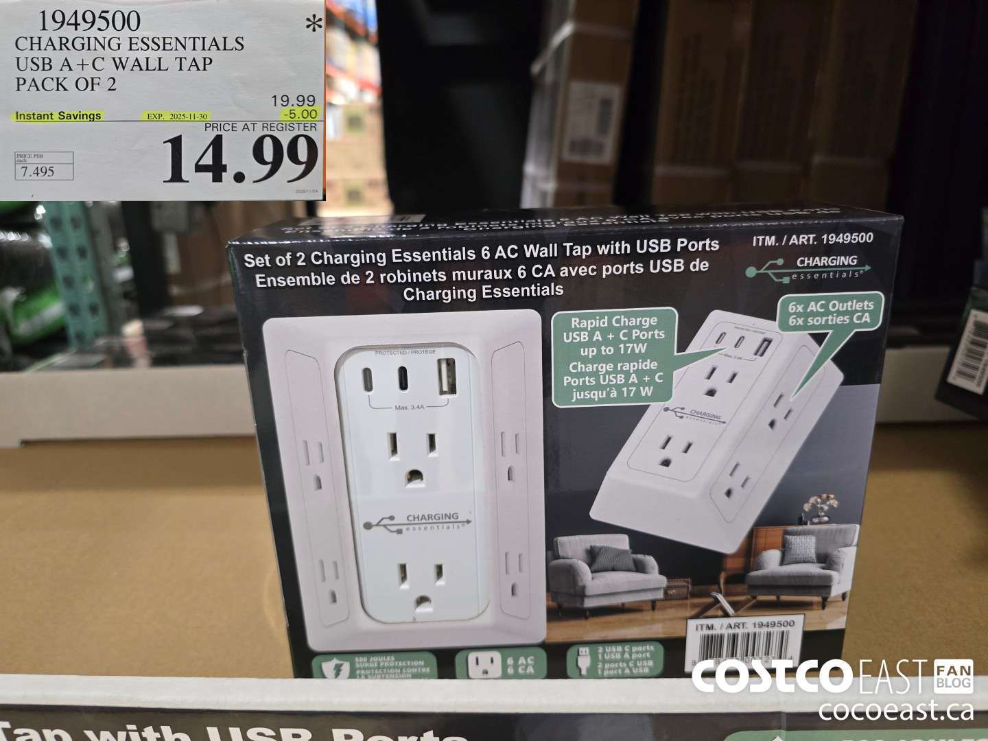 1949500 CHARGING ESSENTIALS USB A + C WALL TAP PACK OF 2 ($5.00 INSTANT SAVINGS EXPIRES ON 2025-11-30) $14.99