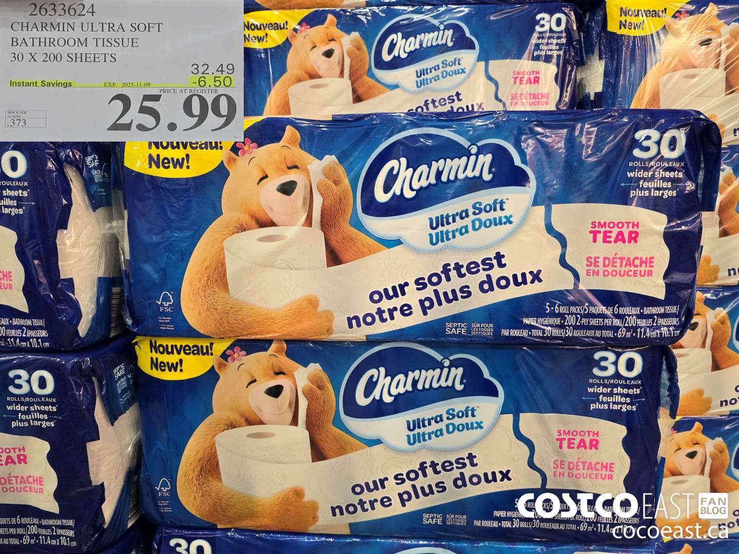 2633624 CHARMIN ULTRA SOFT BATHROOM TISSUE 30 X 200 SHEETS ($6.50 INSTANT SAVINGS EXPIRES ON 2025-11-09) $25.99