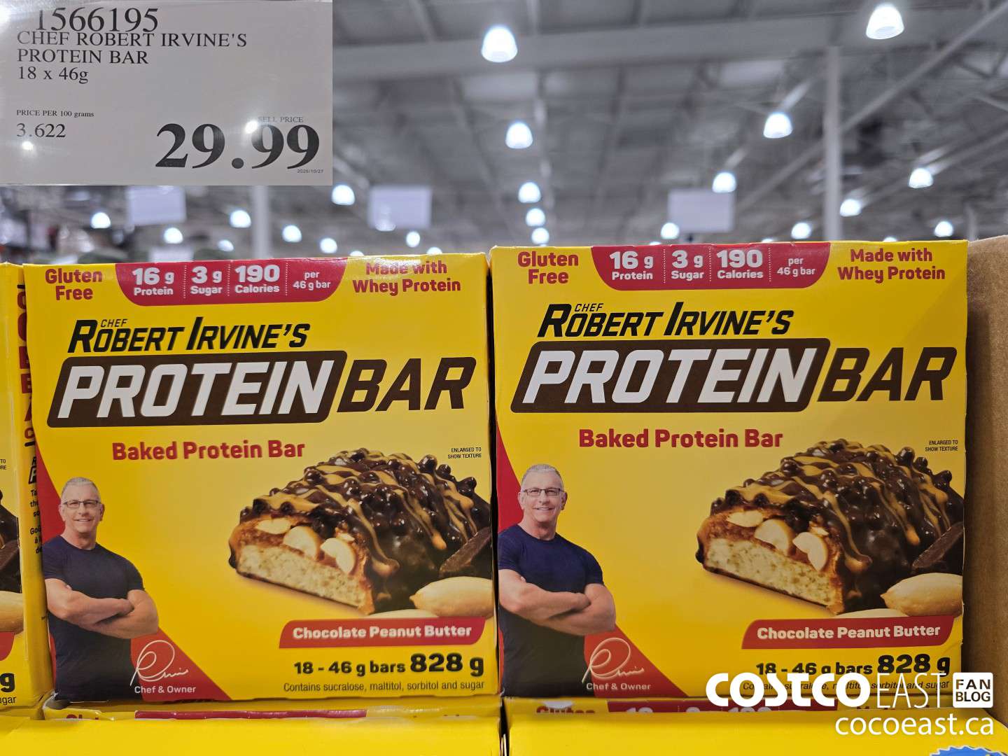 1566195 CHEF ROBERT IRVINE'S PROTEIN BAR 18 x 46 g $29.99