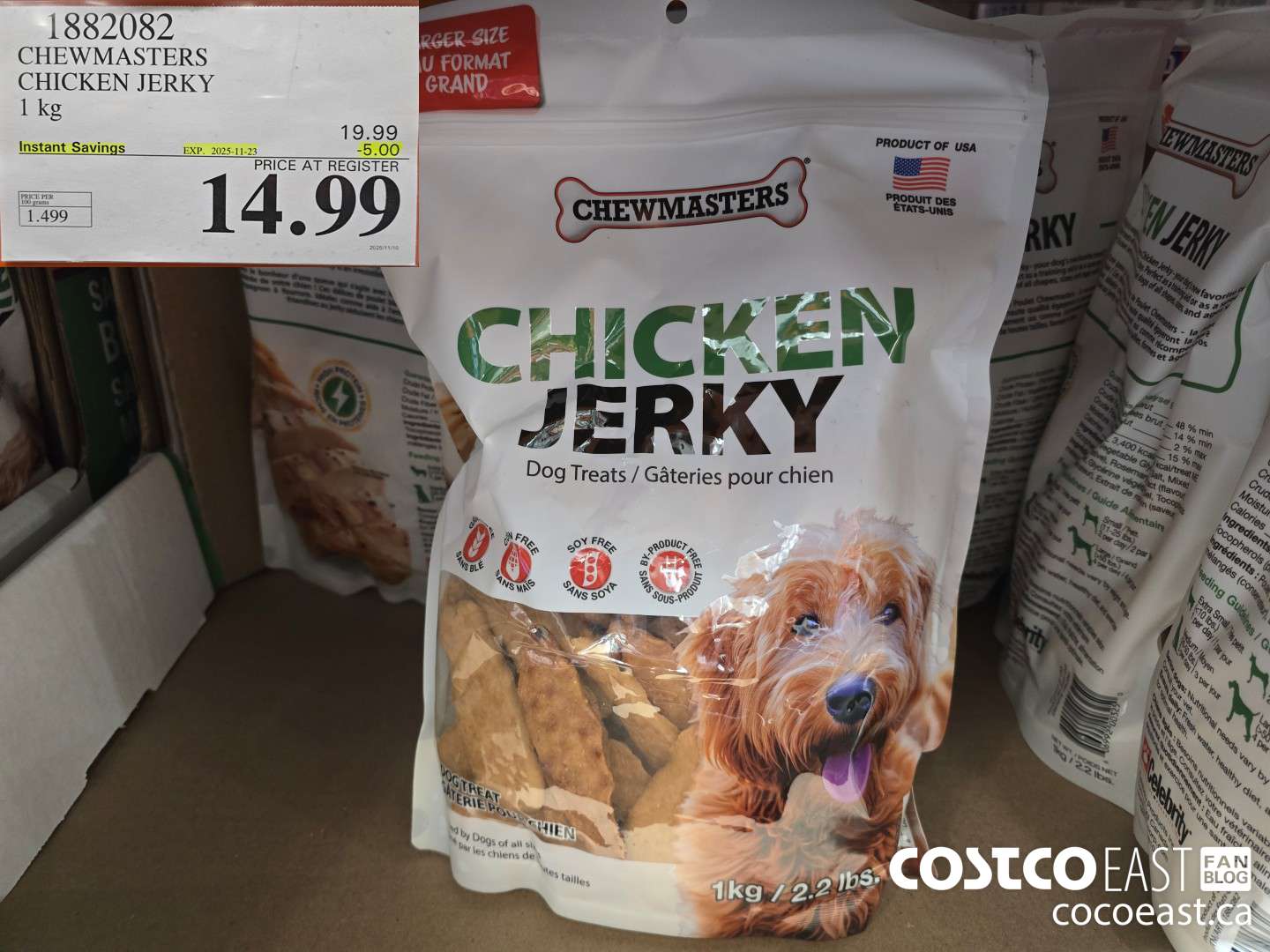 1882082 CHEWMASTERS CHICKEN JERKY 2.2 kg ($5.00 INSTANT SAVINGS EXPIRES ON 2025-11-23) $14.99