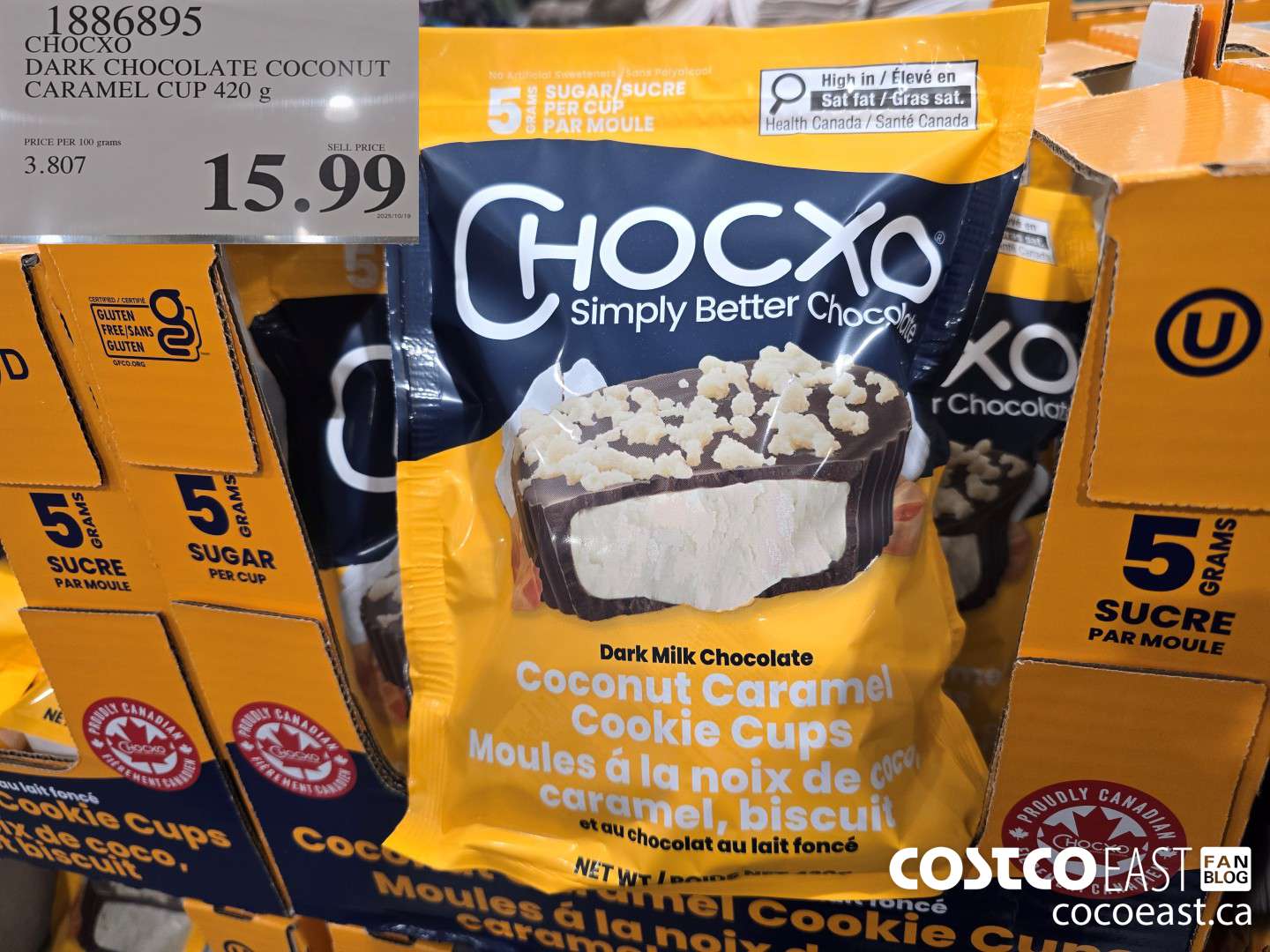 1886895 CHOCXO DARK CHOCOLATE COCONUT CARAMEL CUP 420 G $15.99