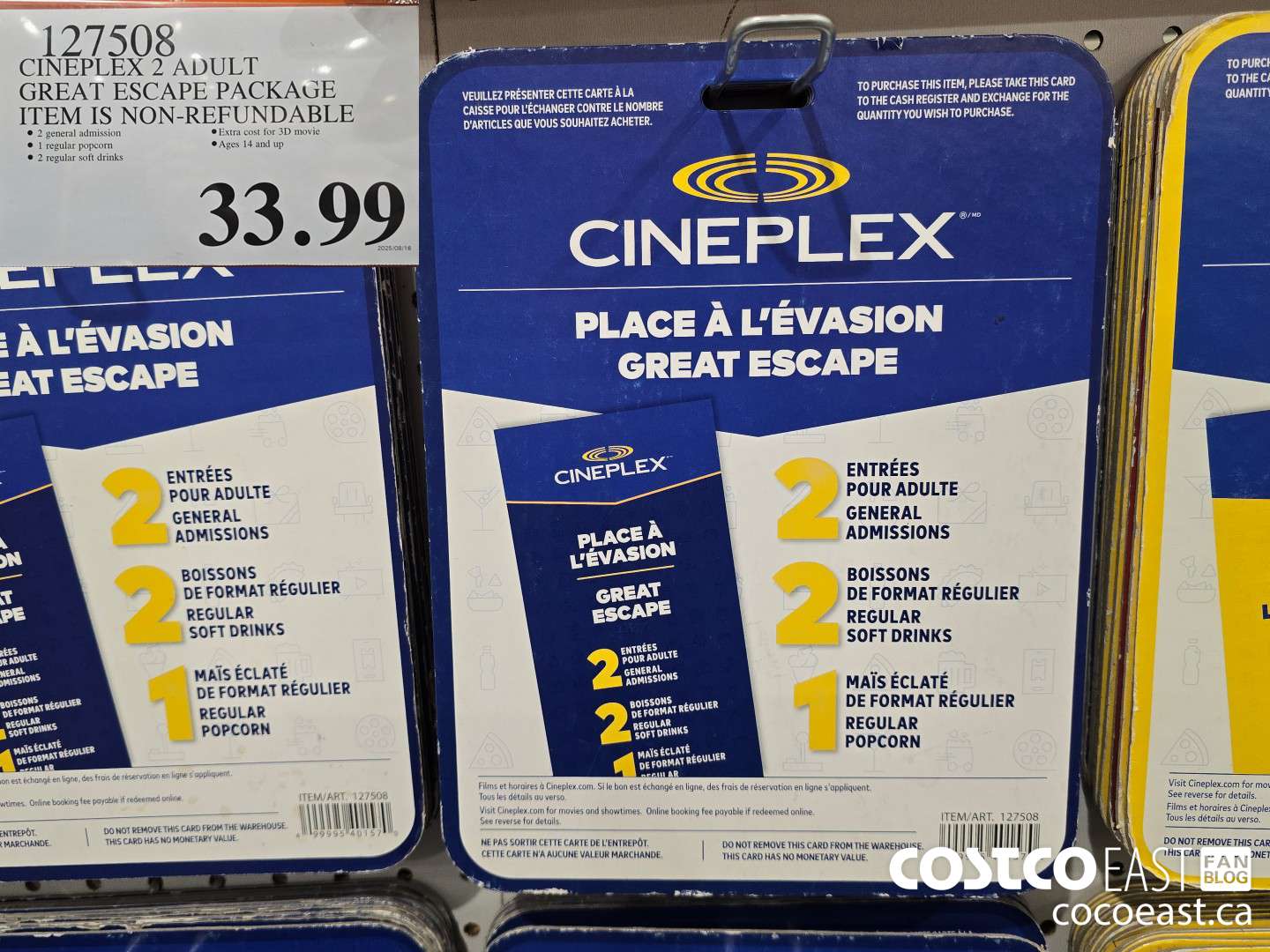127508 CINEPLEX GREAT ESCAPE 2 ADULTS MOVIE PACKAGE THIS ITEM IS NON-REFUNDABLE $33.99