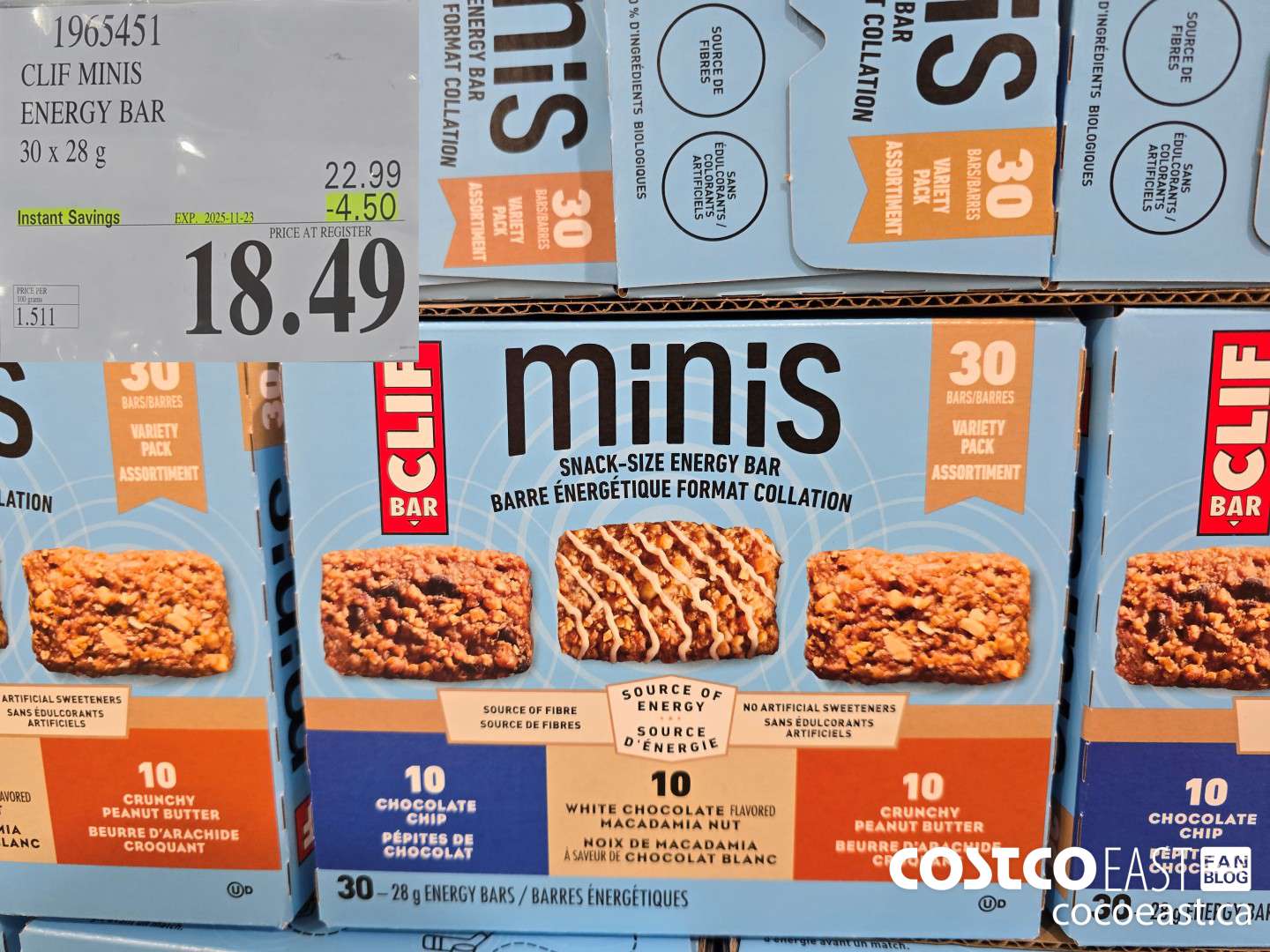 1905451 CLIF MINIS ENERGY BAR 30 x 28 g ($4.50 INSTANT SAVINGS EXPIRES ON 2025-11-23) $18.49