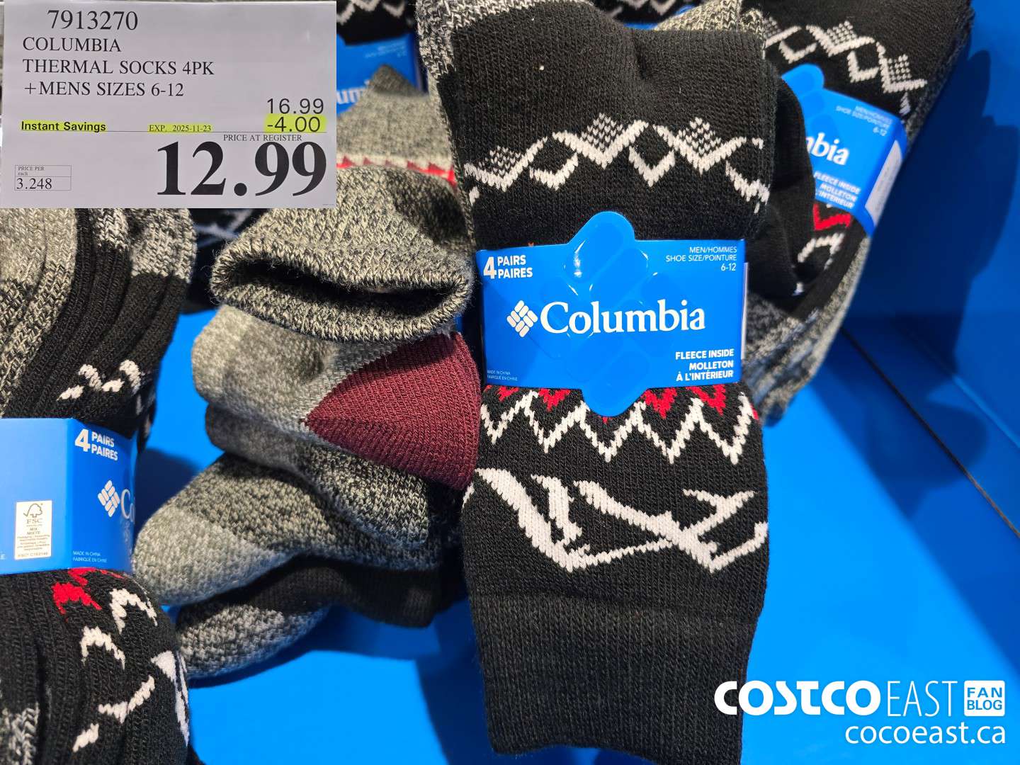 7913270 COLUMBIA THERMAL SOCKS 4PK +MENS SIZES 6-12 ($4.00 INSTANT SAVINGS EXPIRES ON 2025-11-23) $12.99