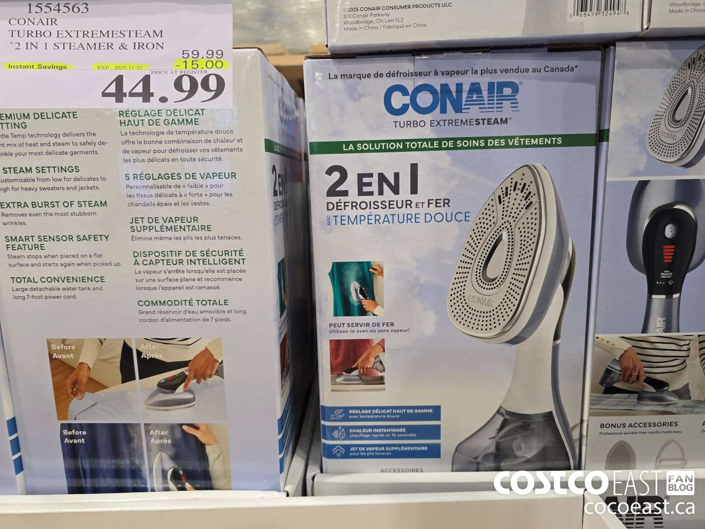 1554563 CONAIR TURBO EXTREMESTEAM 2 IN 1 STEAMER & IRON ($15.00 INSTANT SAVINGS EXPIRES ON 2025-11-23) $44.99